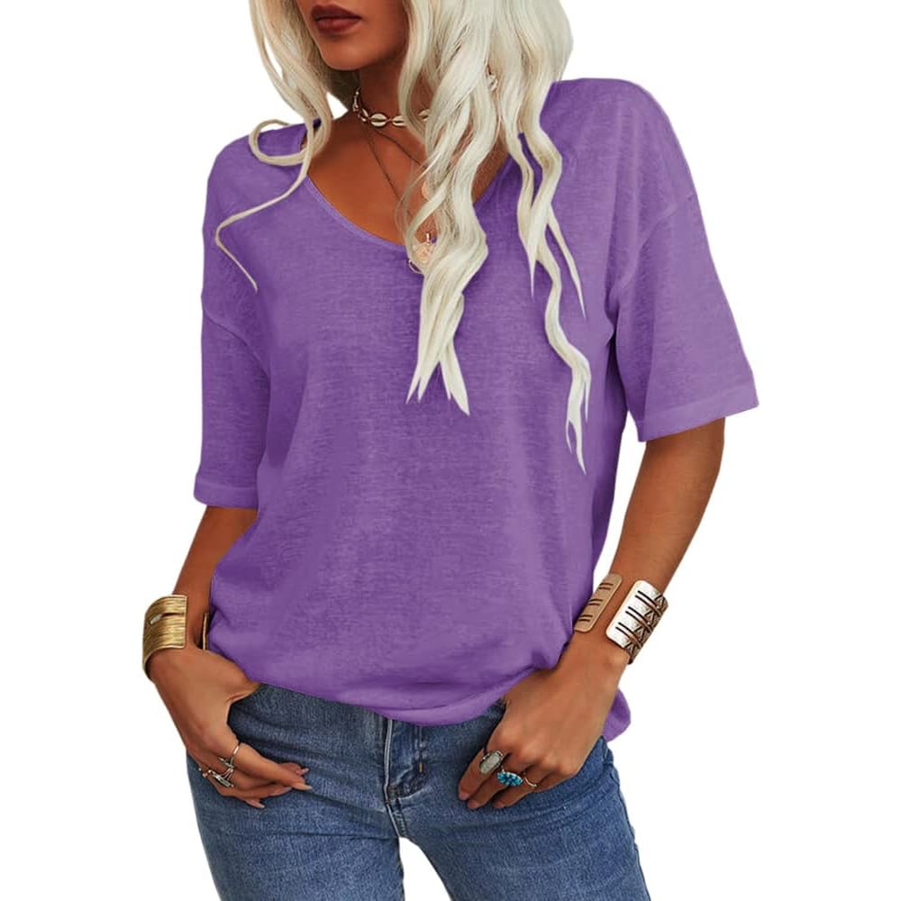 ✨2025 Begränsad tid 50 % rabatt🌸 Enfärgad V-ringad T-shirt dam