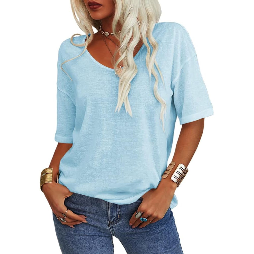 ✨2025 Begränsad tid 50 % rabatt🌸 Enfärgad V-ringad T-shirt dam