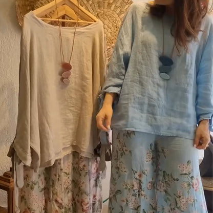 ⏰2025 Limited Edition🌸Lösa toppar för damer och blommiga byxor med vida ben