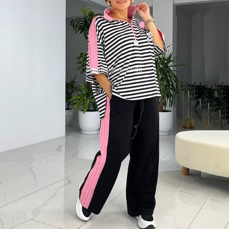 🌸 Randig topp och byxor för dam (tvådelat set)