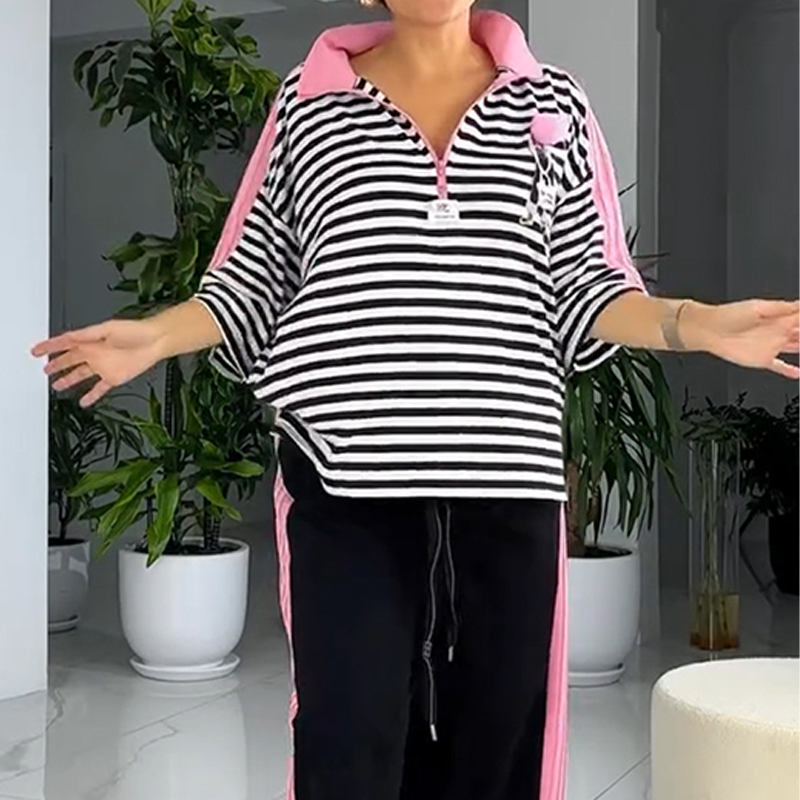 🌸 Randig topp och byxor för dam (tvådelat set)