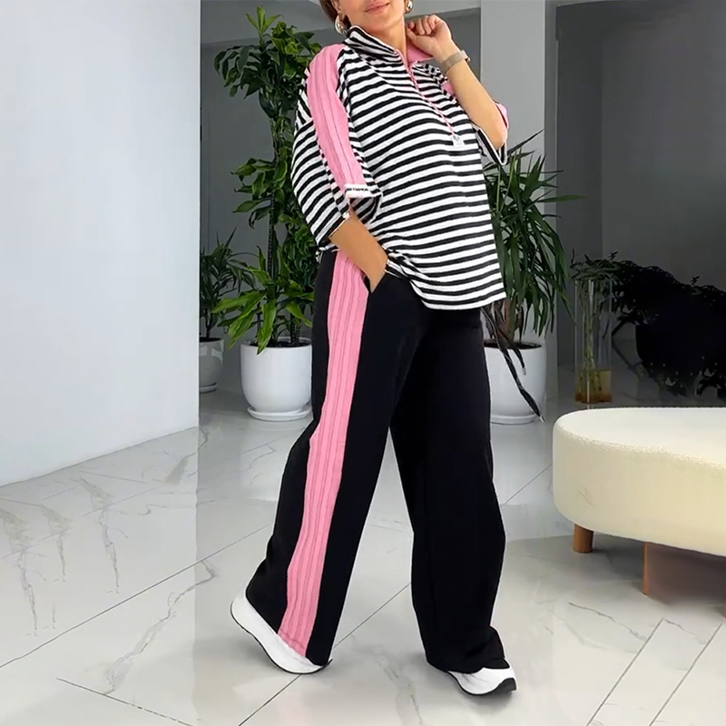 🌸 Randig topp och byxor för dam (tvådelat set)