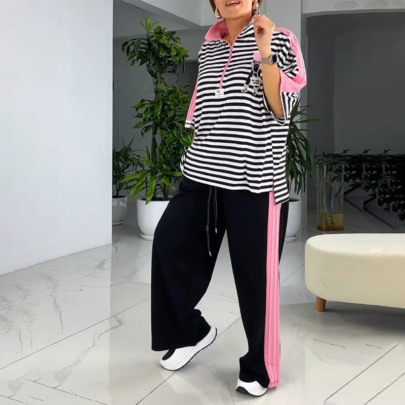 🌸 Randig topp och byxor för dam (tvådelat set)