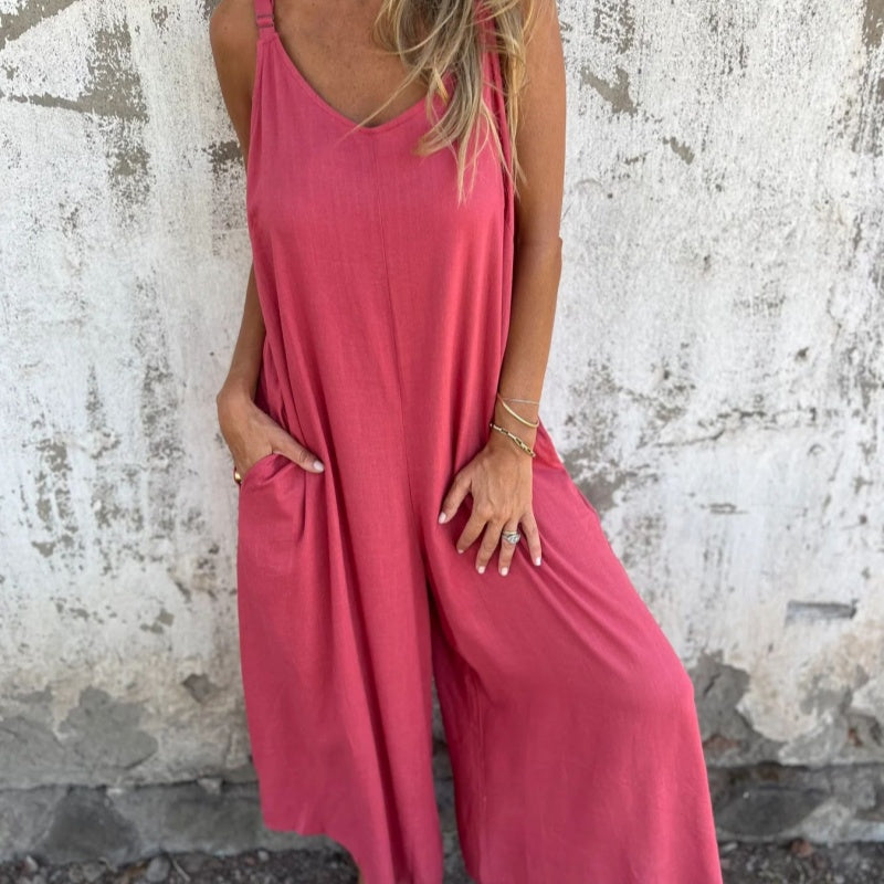 2025 Nyhet 🌸 Jumpsuit i bomull och linneblandning för damer med fickor och justerbara axelband