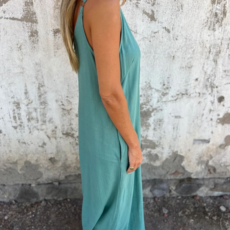 2025 Nyhet 🌸 Jumpsuit i bomull och linneblandning för damer med fickor och justerbara axelband