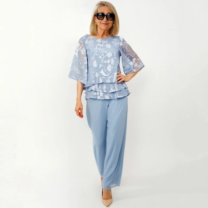 💝Elegant damtopp i chiffong med vida ben och byxor