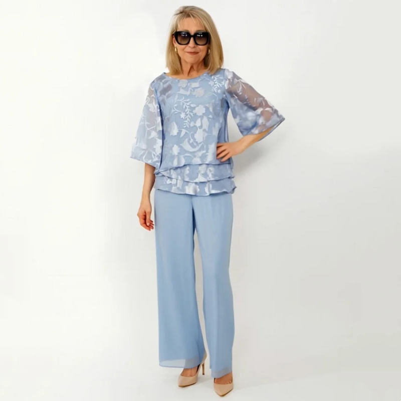 💝Elegant damtopp i chiffong med vida ben och byxor