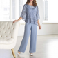 💝Elegant damtopp i chiffong med vida ben och byxor