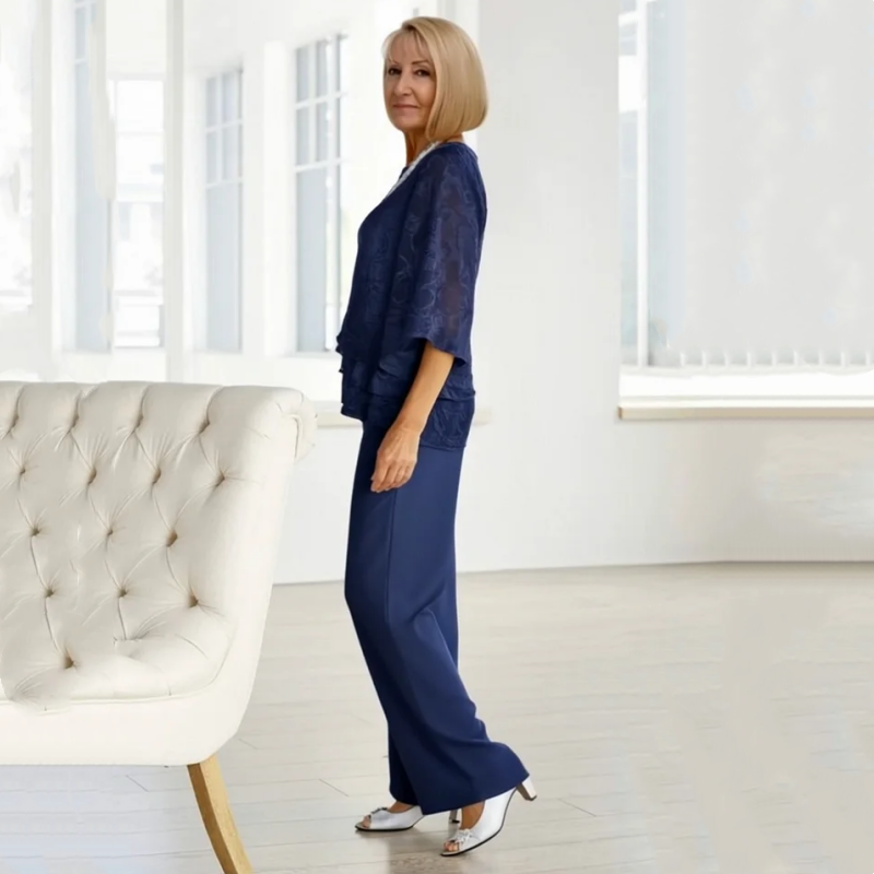 💝Elegant damtopp i chiffong med vida ben och byxor