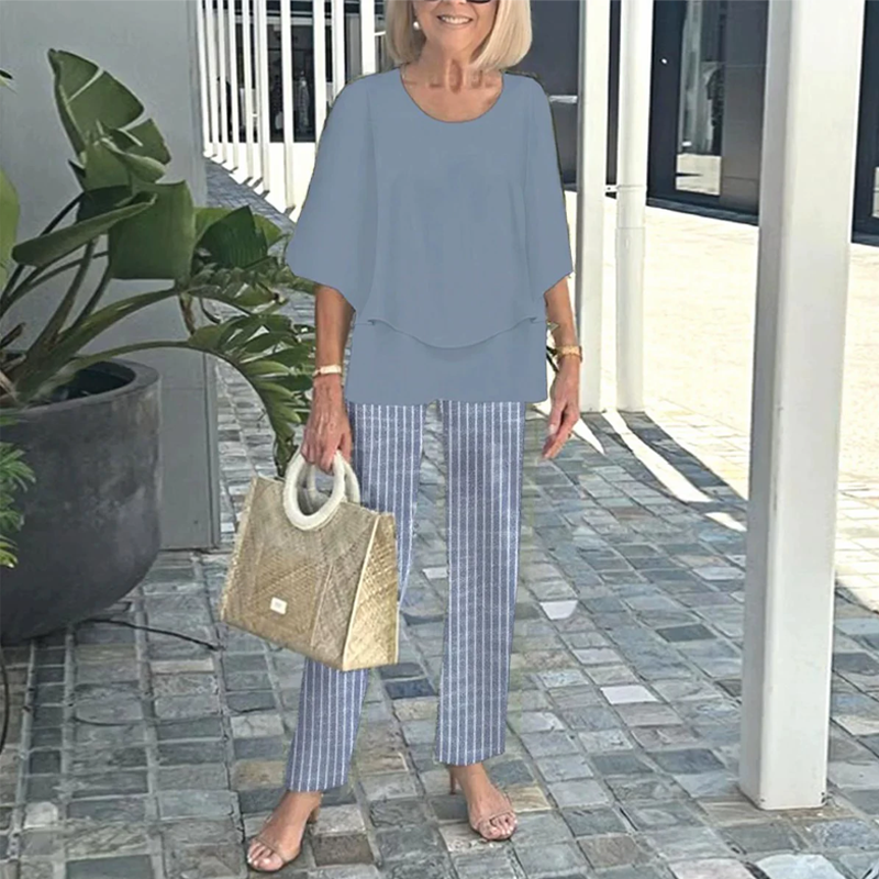 🌸Set med tryckta byxor och rundhalsad topp (begränsad upplaga)