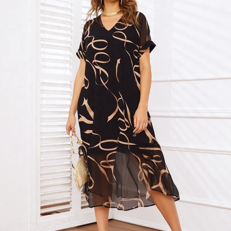👗 50% RABATT NU! 🎀 Böljande V-ringad tryckt långklänning – Mjukt, luftig & romantisk – Perfekt för sommaren, stranden eller en kvällspromenad – böljande siluett med elegant fall ✨🌸