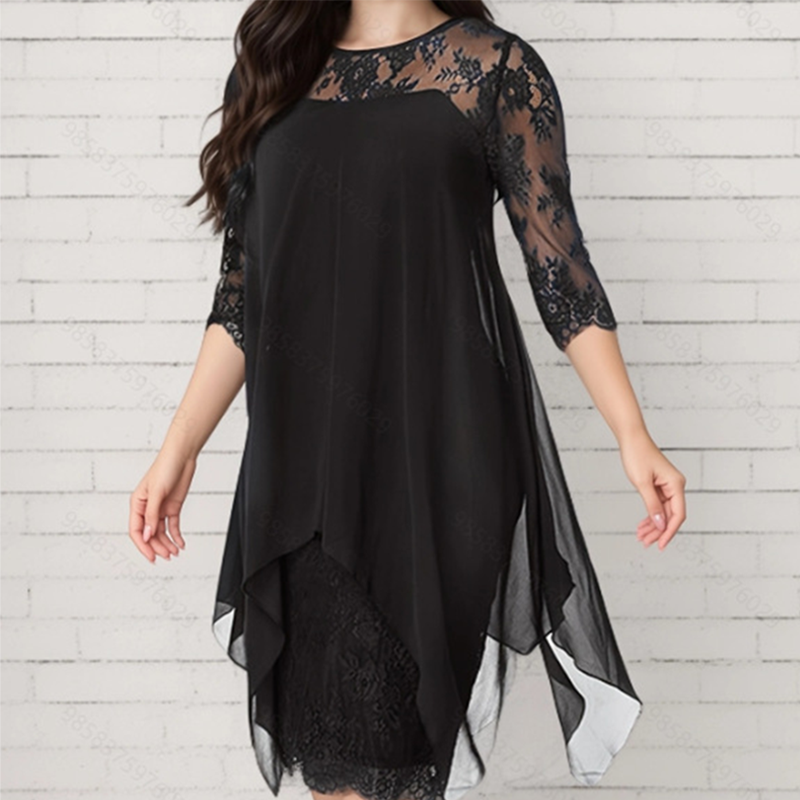🔥 50 % RABATT! Spetsklänning med hög-låg fåll – elegant stil för fest och speciella tillfällen 🌸