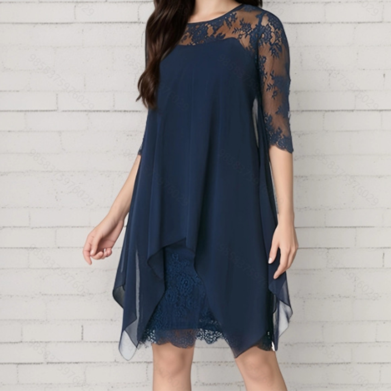 🔥 50 % RABATT! Spetsklänning med hög-låg fåll – elegant stil för fest och speciella tillfällen 🌸