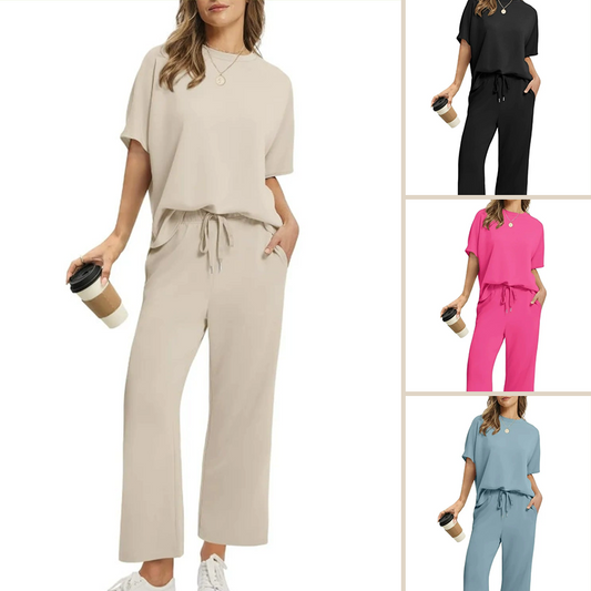 🌸Set med mjuk, casual topp och byxor för kvinnor