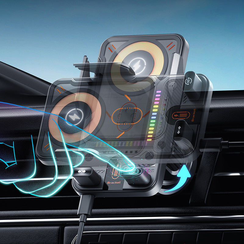 🚗65% RABATT NU! 📱 2-i-1-telefonhållare och trådlös laddare för bilen – 360° rotation, starkt grepp och snabb laddning 🔋
