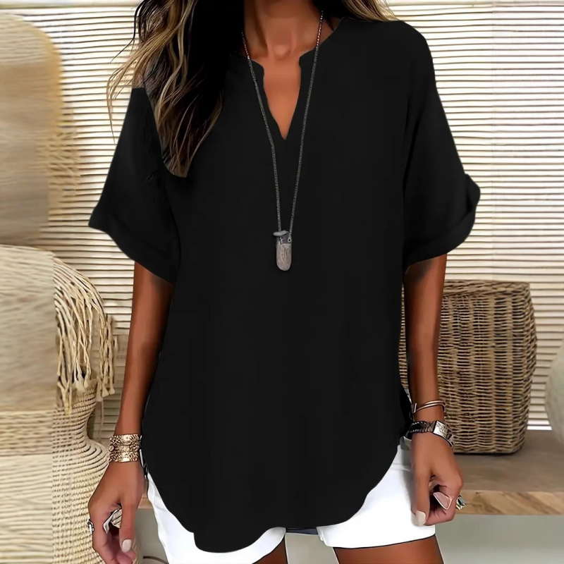 🌸 Vårrea 50 % RABATT 👕 Trendig, ledig enfärgad kortärmad topp