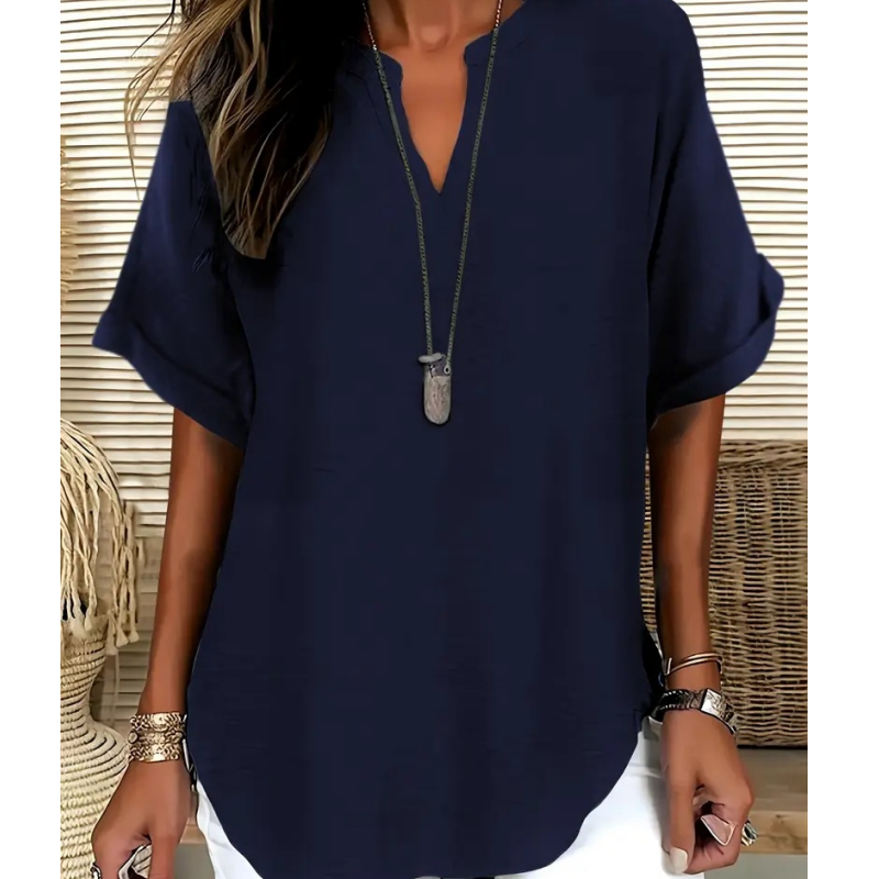 🌸 Vårrea 50 % RABATT 👕 Trendig, ledig enfärgad kortärmad topp