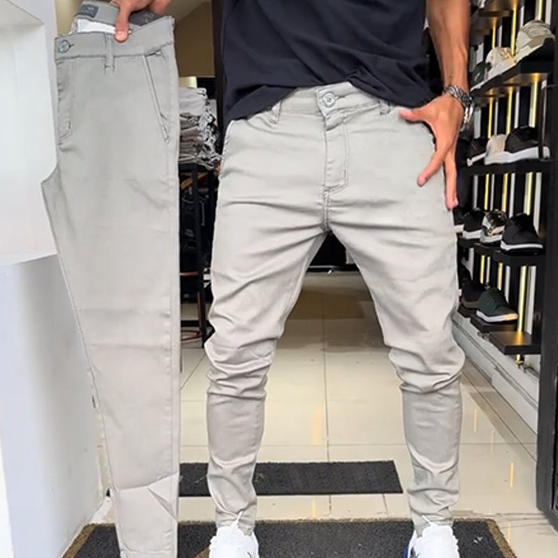 Slim-fit casualbyxor i enfärgat tyg för herr