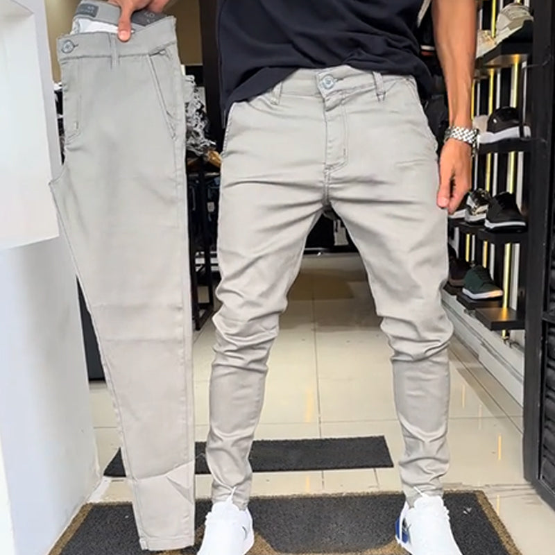 Slim-fit casualbyxor i enfärgat tyg för herr