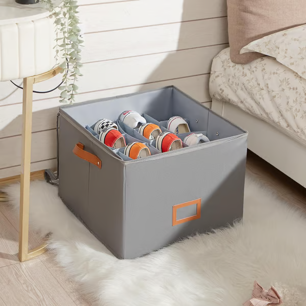 🔥50 % rabatt👟 Förvaringslåda för skor i tyg – hopfällbar design, stor kapacitet, dammtät och andas, platsbesparande för garderob och sovrum 🧺