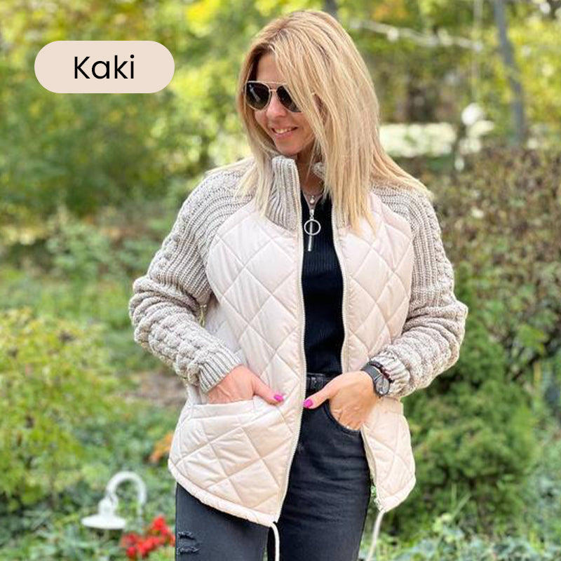 Två artiklar med gratis leverans! 🚚 Stickad Patchwork Puffig Jacka för Kvinnor