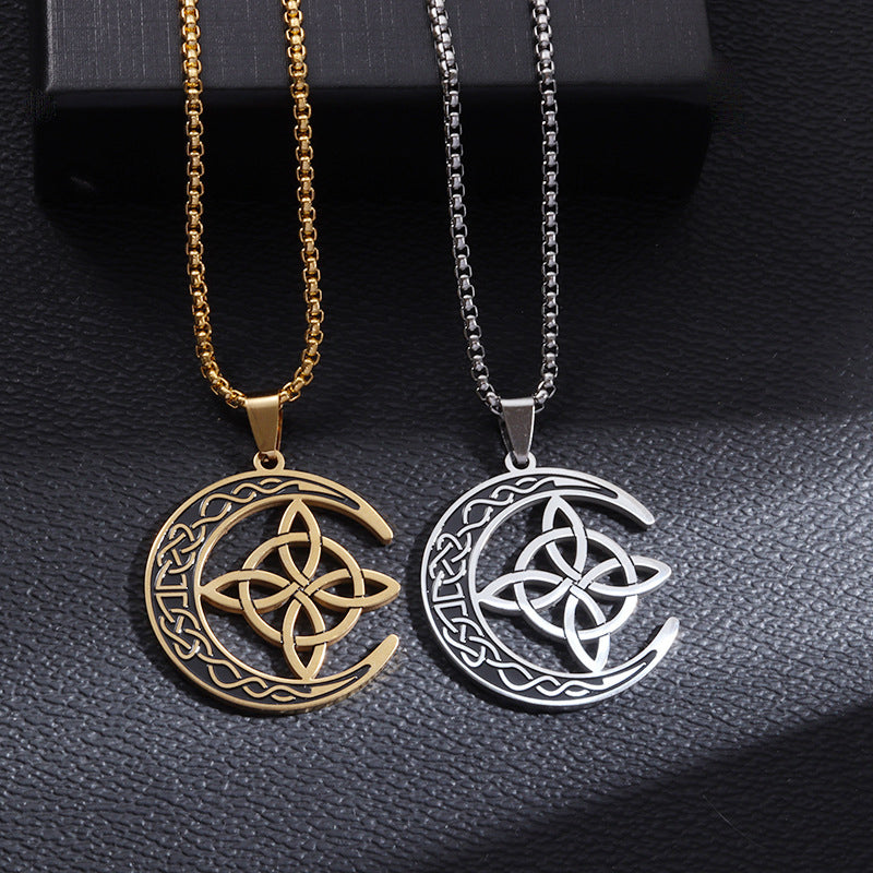 🌙 60% REA NU! ⭐ Keltiskt Månspendangshalsband - Rostfritt Stål & Justerbar Kedja, Perfekt Unisex Present ✨