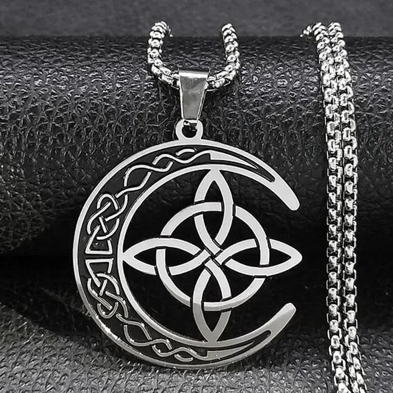 🌙 60% REA NU! ⭐ Keltiskt Månspendangshalsband - Rostfritt Stål & Justerbar Kedja, Perfekt Unisex Present ✨
