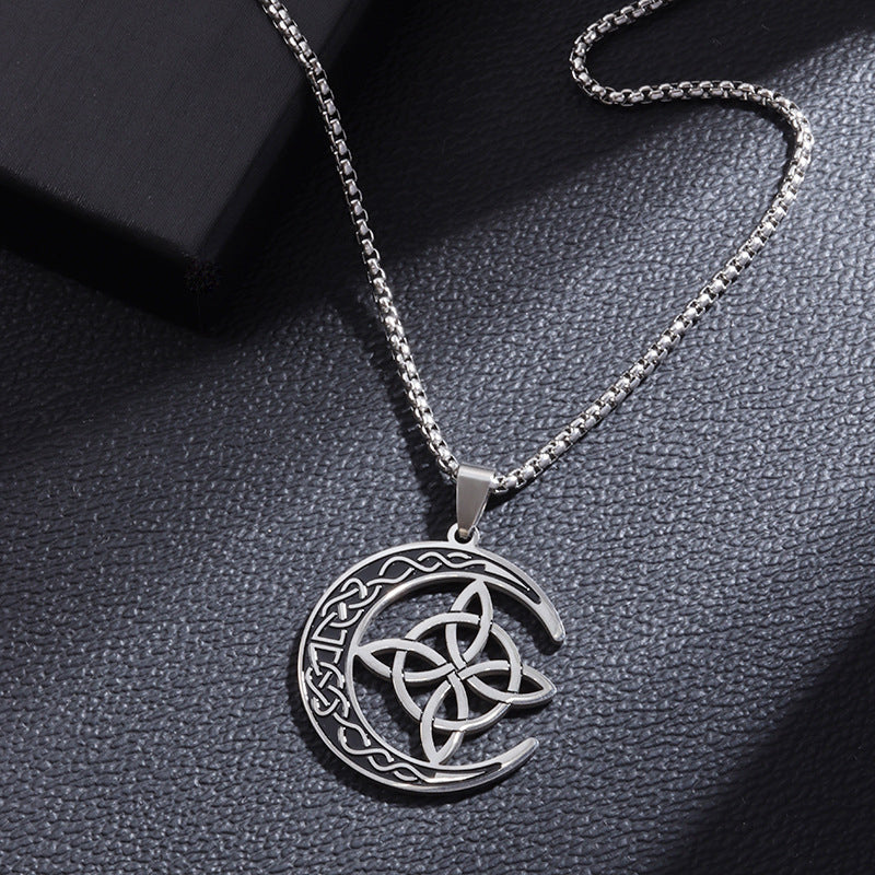 🌙 60% REA NU! ⭐ Keltiskt Månspendangshalsband - Rostfritt Stål & Justerbar Kedja, Perfekt Unisex Present ✨