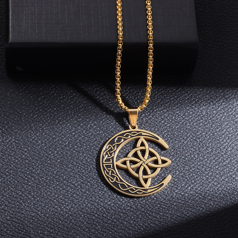 🌙 60% REA NU! ⭐ Keltiskt Månspendangshalsband - Rostfritt Stål & Justerbar Kedja, Perfekt Unisex Present ✨