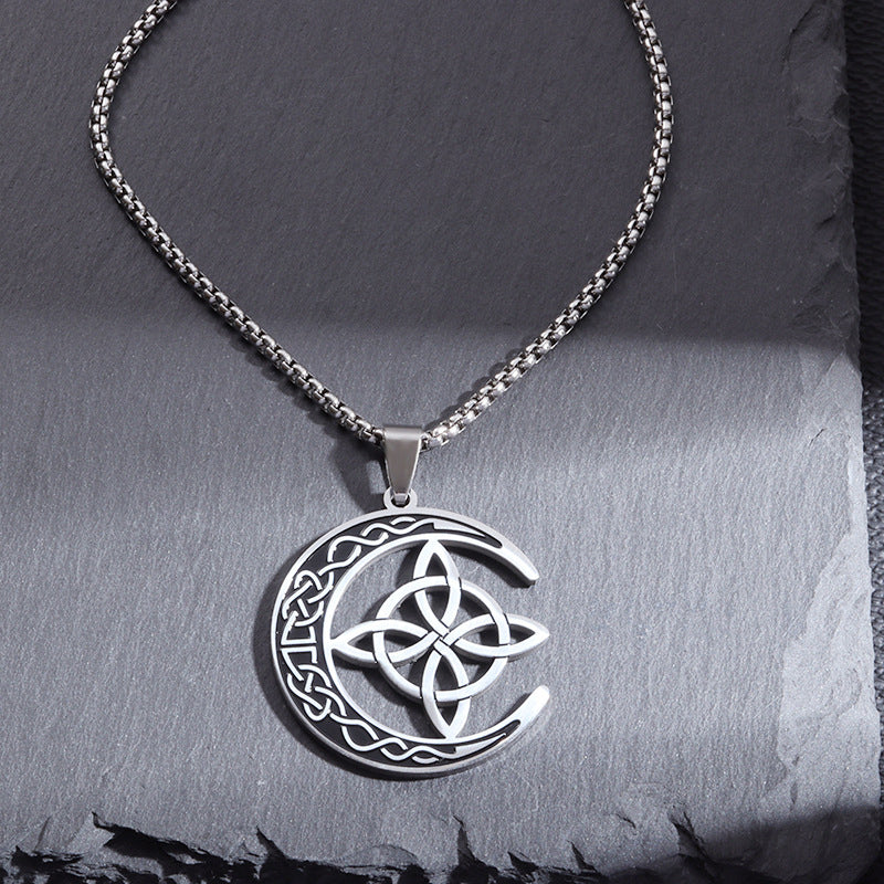 🌙 60% REA NU! ⭐ Keltiskt Månspendangshalsband - Rostfritt Stål & Justerbar Kedja, Perfekt Unisex Present ✨