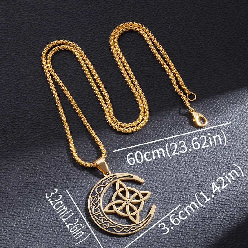 🌙 60% REA NU! ⭐ Keltiskt Månspendangshalsband - Rostfritt Stål & Justerbar Kedja, Perfekt Unisex Present ✨