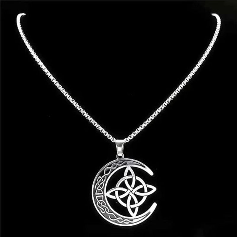 🌙 60% REA NU! ⭐ Keltiskt Månspendangshalsband - Rostfritt Stål & Justerbar Kedja, Perfekt Unisex Present ✨