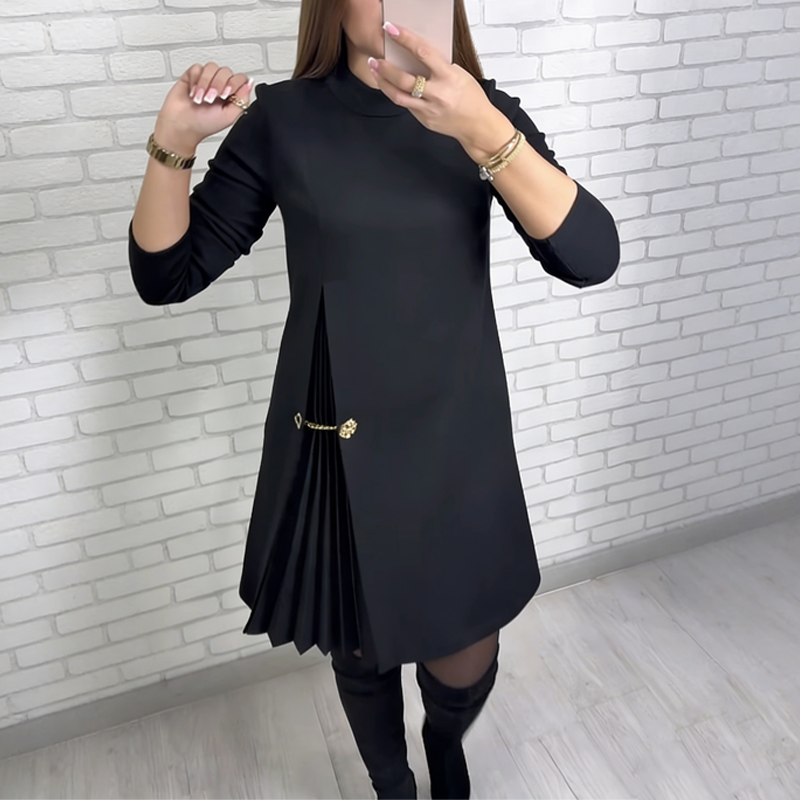 Elegant långärmad klänning med plisserade paneler🎁