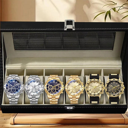 ⌚🎁 6-delers herreklokkesett – eksklusiv gaveeske, mange ulike modeller til enhver anledning, en komplett samling som lar deg variere stilen din hver dag med eleganse 💼👔