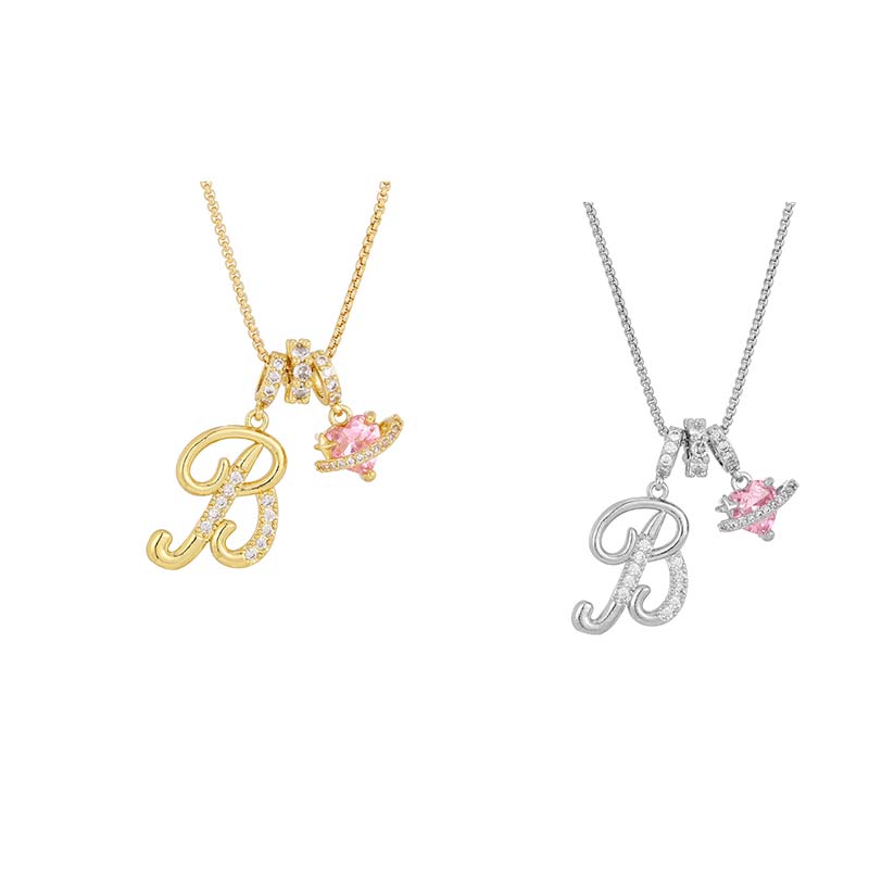 🔥🎁Nyhet 50 % RABATT🔥Halsband med initialbokstav och rosa hjärtcharm