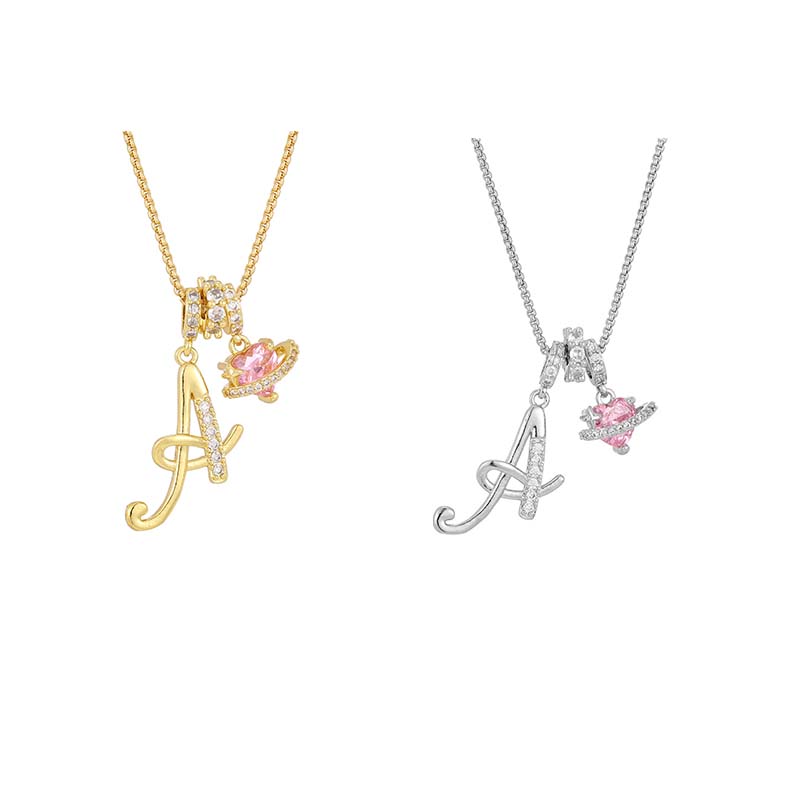 🔥🎁Nyhet 50 % RABATT🔥Halsband med initialbokstav och rosa hjärtcharm