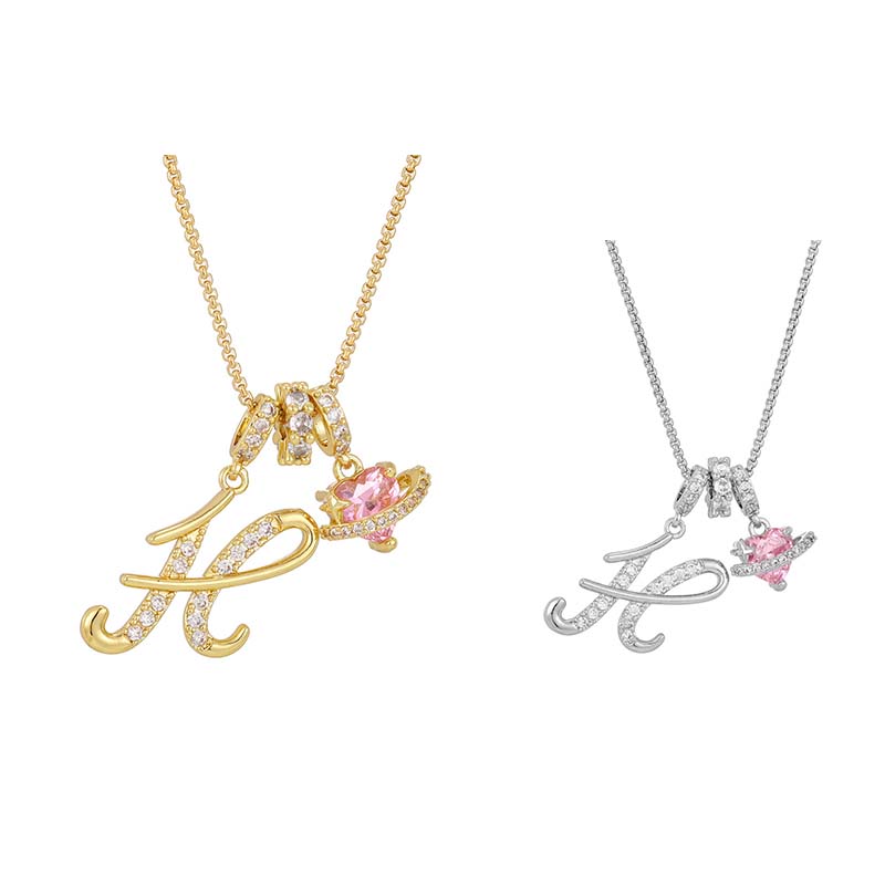 🔥🎁Nyhet 50 % RABATT🔥Halsband med initialbokstav och rosa hjärtcharm