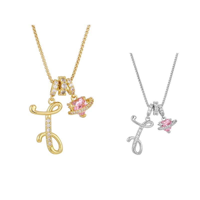 🔥🎁Nyhet 50 % RABATT🔥Halsband med initialbokstav och rosa hjärtcharm