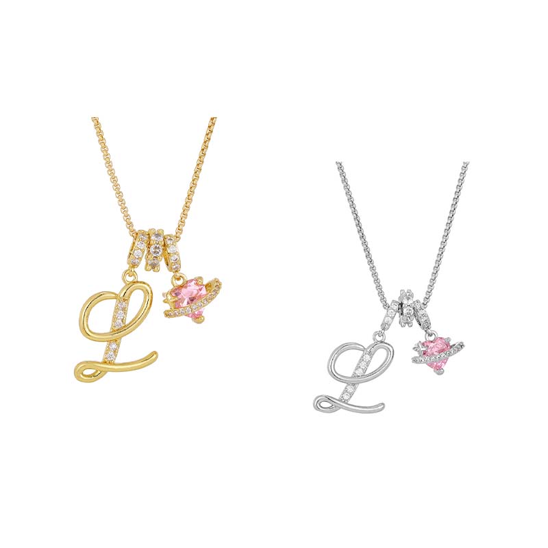 🔥🎁Nyhet 50 % RABATT🔥Halsband med initialbokstav och rosa hjärtcharm