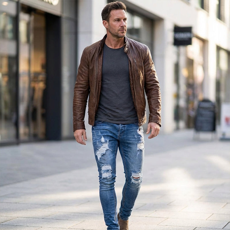👖 60% RABATT! 🔥 Snygga Slitna Skinny Jeans för Män – Slim Tapered Passform, Andningsbar Bomull & Eleganta Rivna Detaljer för En Cool Look 💙
