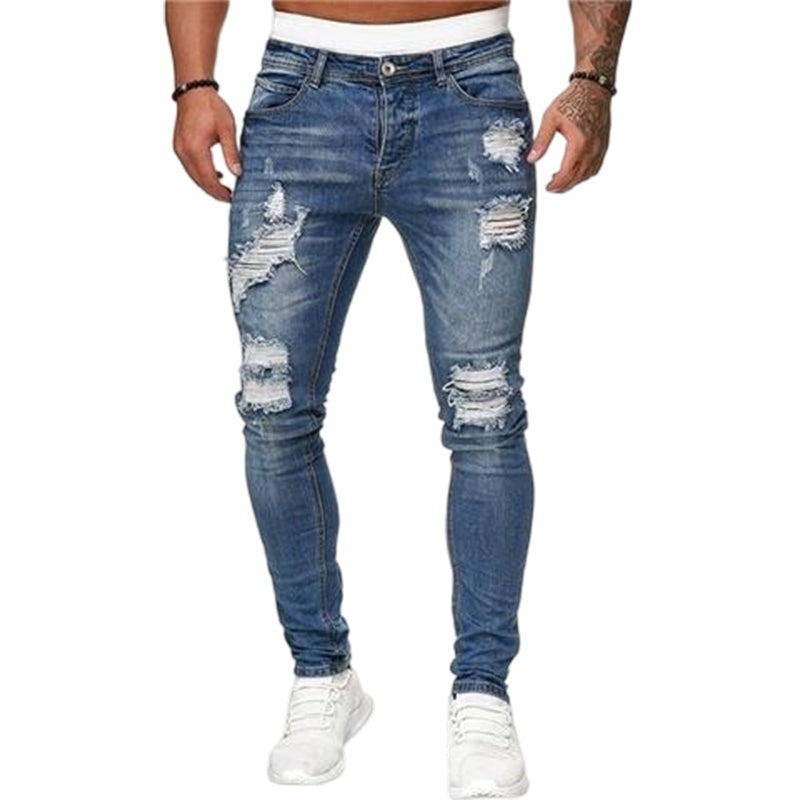 👖 60% RABATT! 🔥 Snygga Slitna Skinny Jeans för Män – Slim Tapered Passform, Andningsbar Bomull & Eleganta Rivna Detaljer för En Cool Look 💙