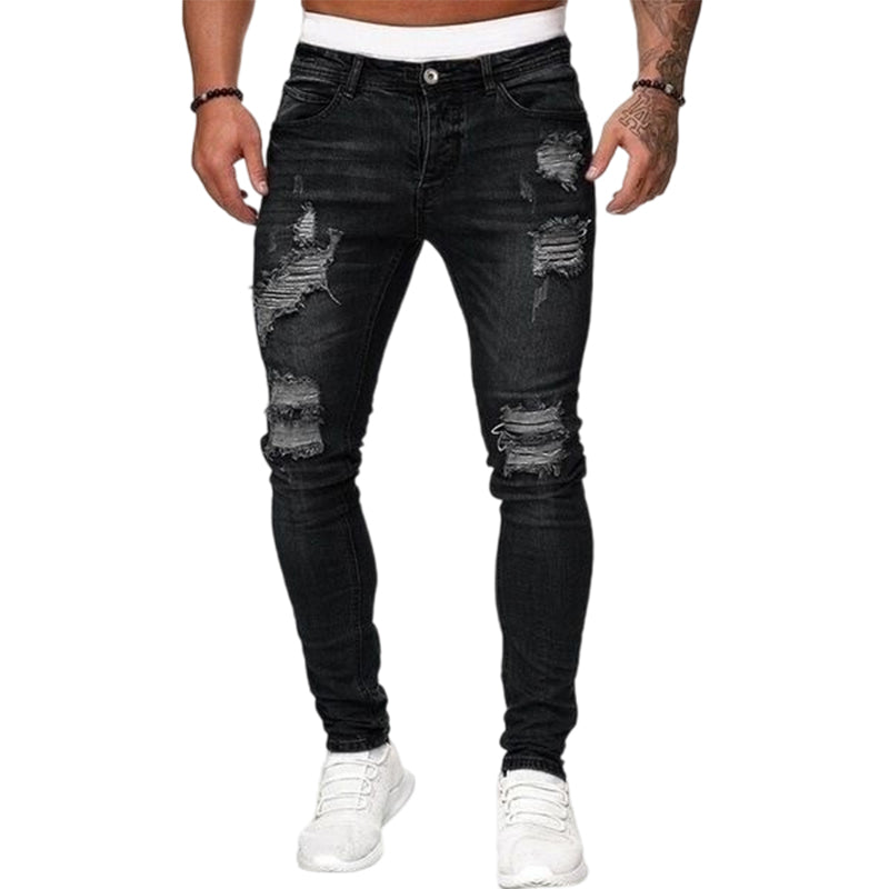 👖 60% RABATT! 🔥 Snygga Slitna Skinny Jeans för Män – Slim Tapered Passform, Andningsbar Bomull & Eleganta Rivna Detaljer för En Cool Look 💙