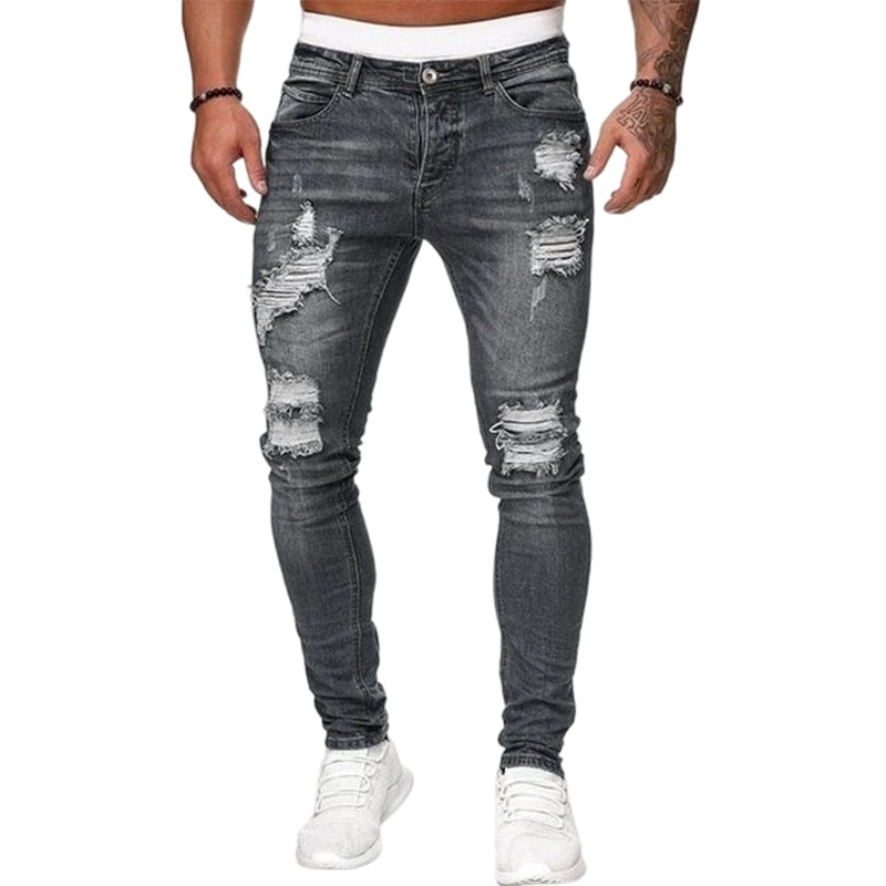 👖 60% RABATT! 🔥 Snygga Slitna Skinny Jeans för Män – Slim Tapered Passform, Andningsbar Bomull & Eleganta Rivna Detaljer för En Cool Look 💙