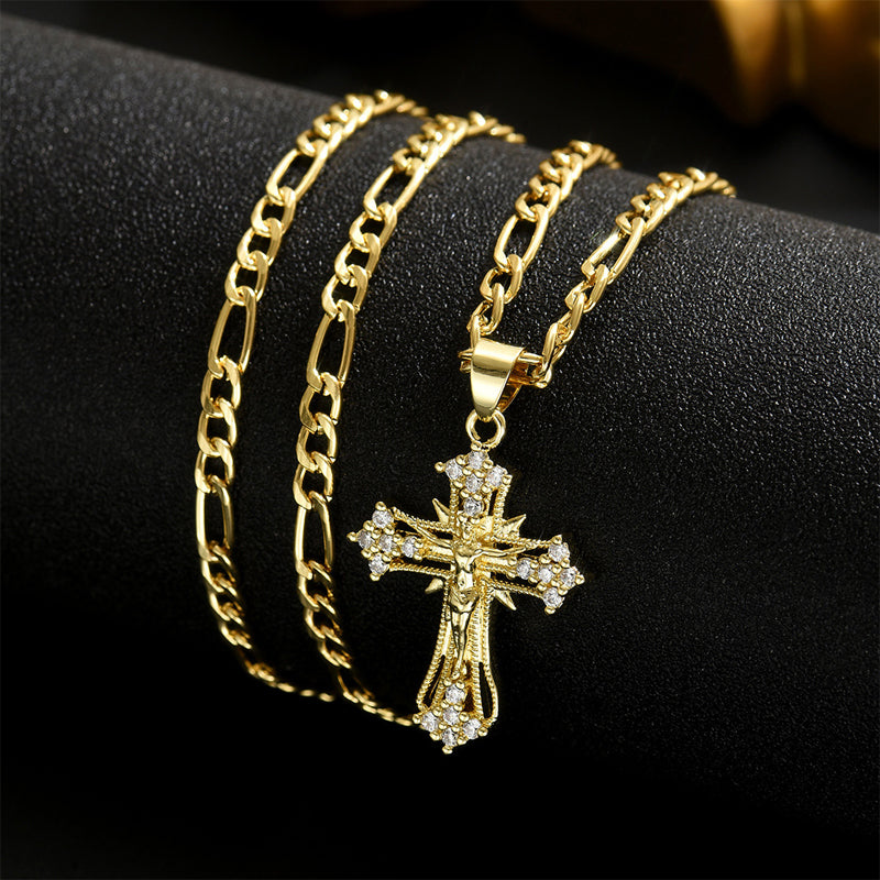 ✝️✨ Guldkrucifixhalsband – Detaljerat INRI-motiv, justerbar figarokedja och glittrande finish 💛