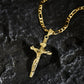 ✝️✨ Guldkrucifixhalsband – Detaljerat INRI-motiv, justerbar figarokedja och glittrande finish 💛