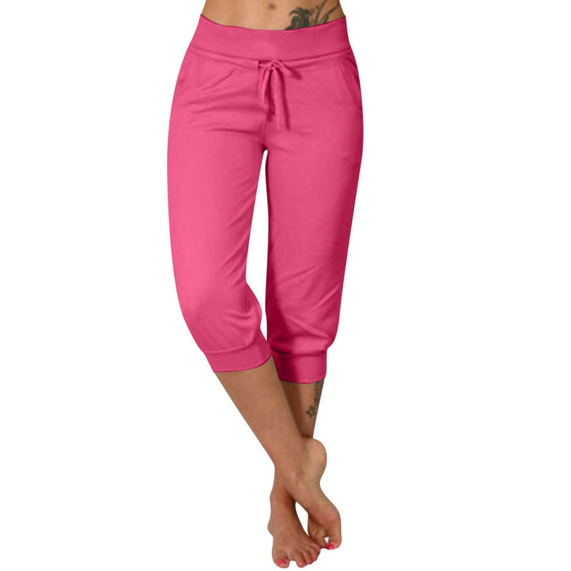 👖 50% RABATT! 🔥Mjukisbyxor med dragsko och kort midja – Mjuk polyester, capri-längd och sidofickor (6 färger, S–3XL) 👖🌸
