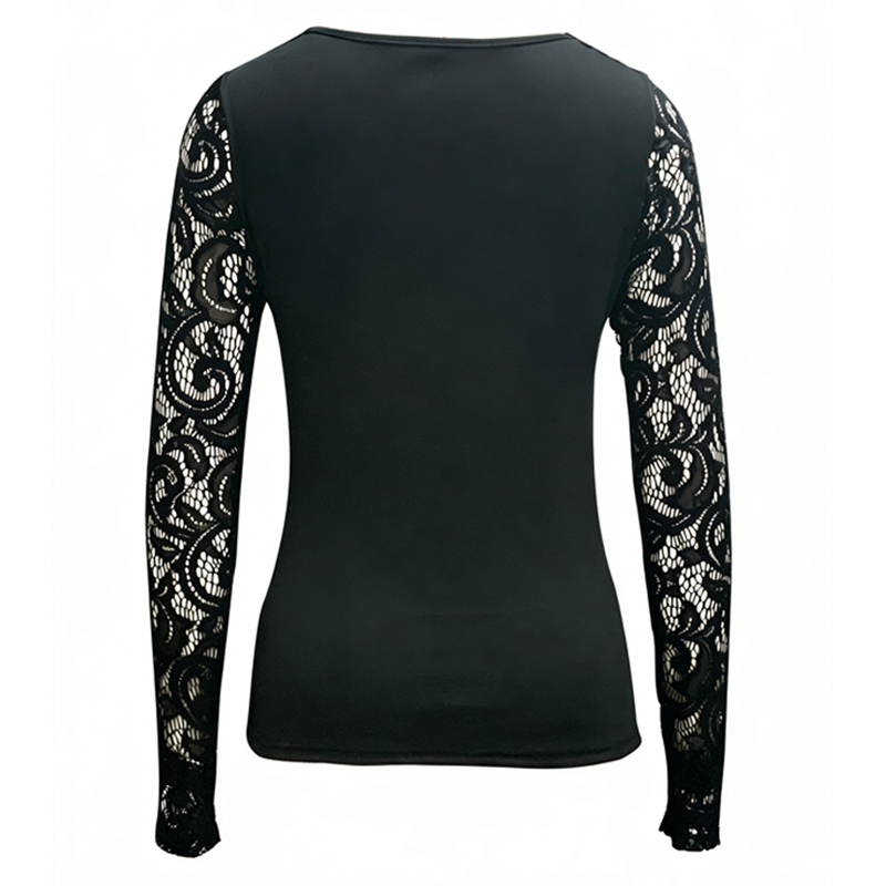 👚 50% RABATT!🔥 Damernas Sexiga Urringning Spetsärm Topp – Edgy Spänne Detalj, Stretchpassform & Romantiska Genomskinliga Ärmar