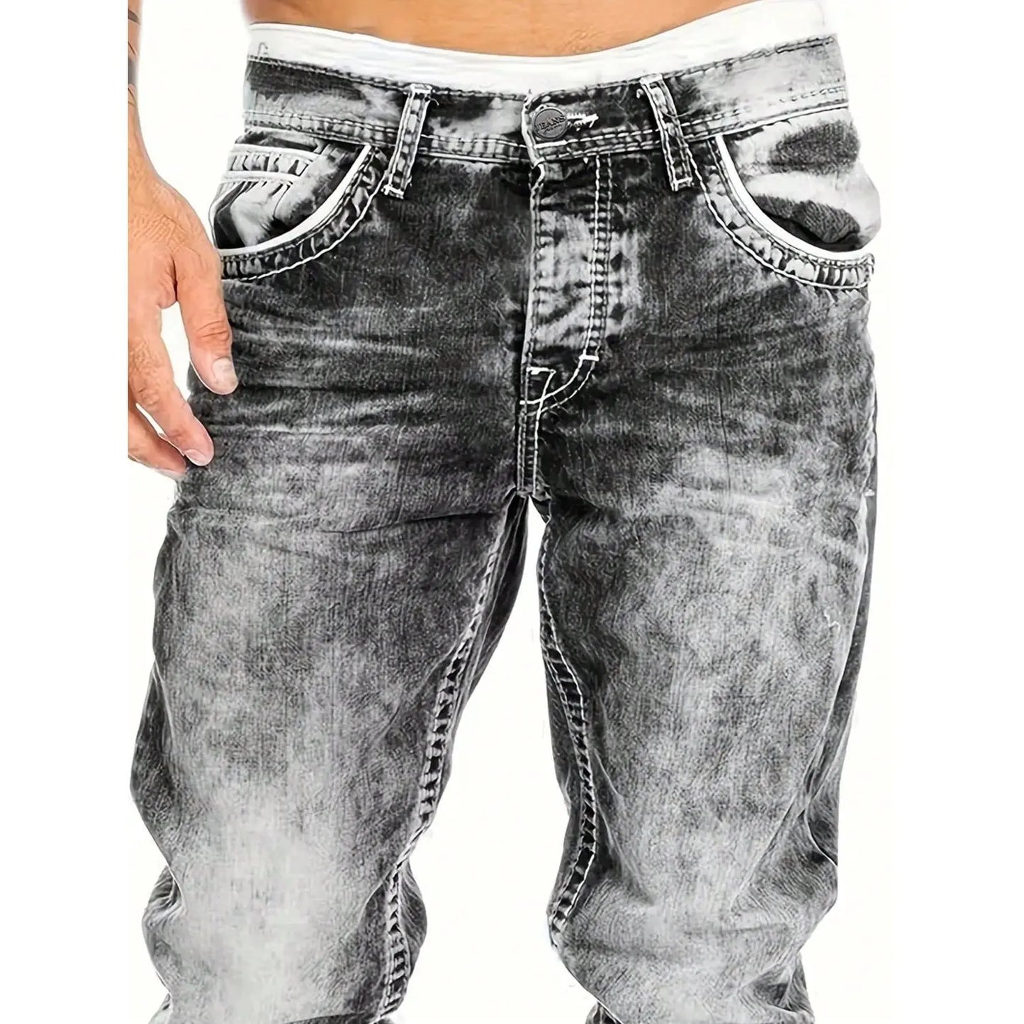 👖 50% RABATT 🔥 | Herr Stretchjeans – Raka Ben, Vintage-tvättad & Hip-hop Stil