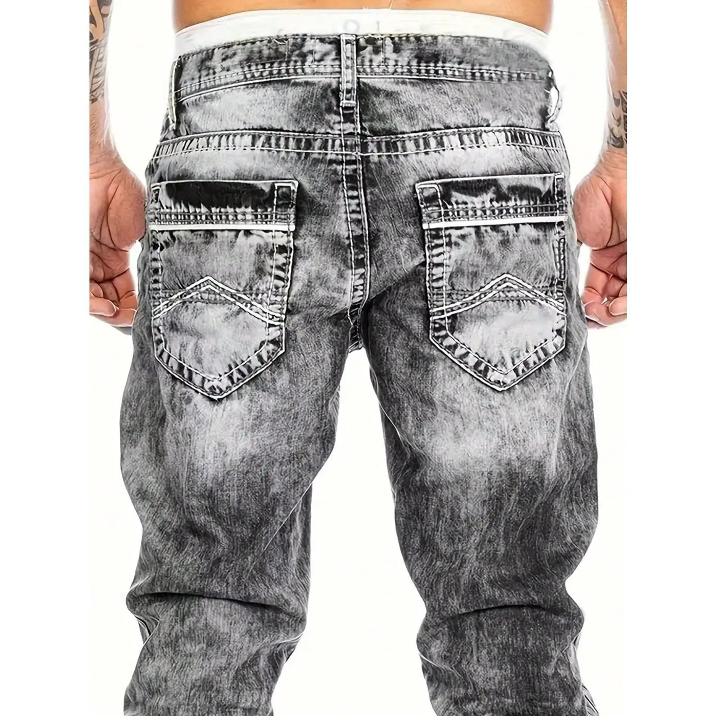 👖 50% RABATT 🔥 | Herr Stretchjeans – Raka Ben, Vintage-tvättad & Hip-hop Stil