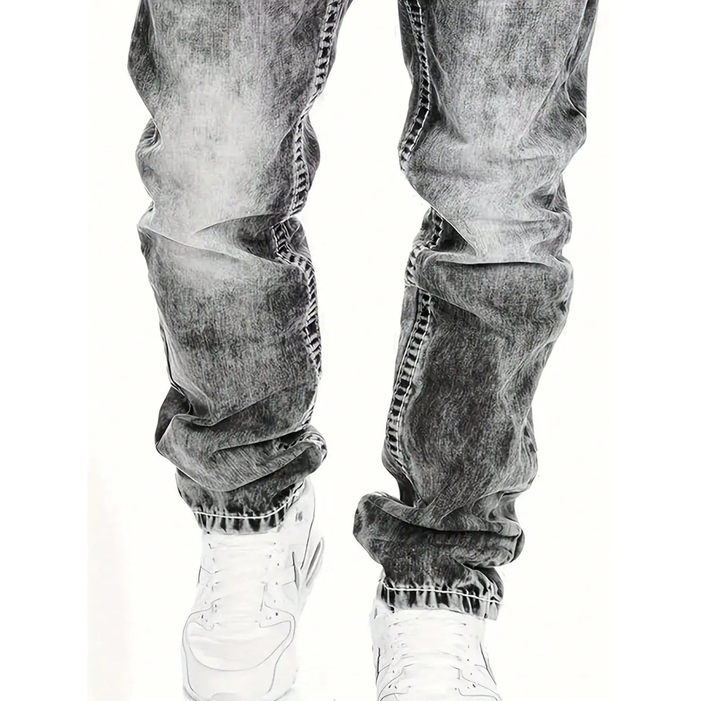 👖 50% RABATT 🔥 | Herr Stretchjeans – Raka Ben, Vintage-tvättad & Hip-hop Stil